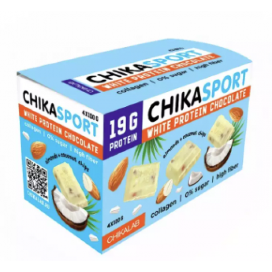 CHIKALAB Белый шоколад с миндалем и кокосовыми чипсами, 100г